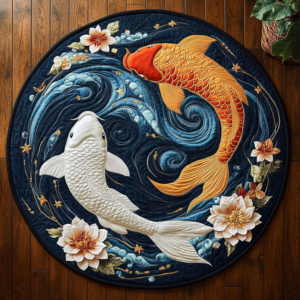 Golden Koi Harmony WY0508006CL Quilted Round Mat