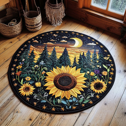 Midnight Sunflower Meadow WY2305018CL Quilted Round Mat