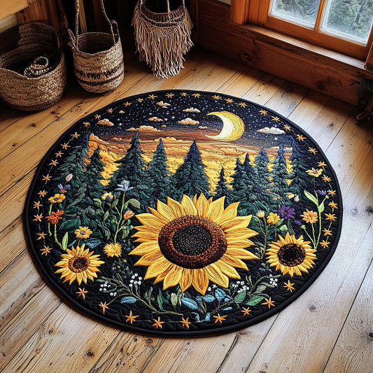 Midnight Sunflower Meadow WY2305018CL Quilted Round Mat