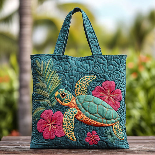 Tropical Bloom Turtle WN3009055CL Quilted Tote Bag