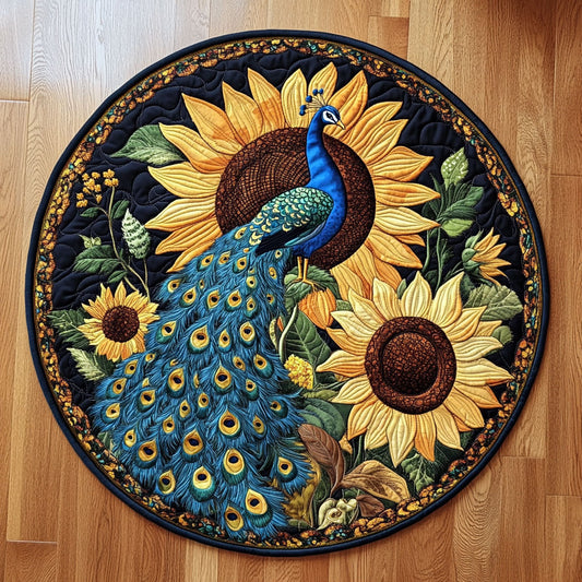 Blue Peacock Sunflower WY1408051CL Quilted Round Mat
