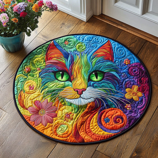 Floral Cat WX2005021CL Quilted Round Mat