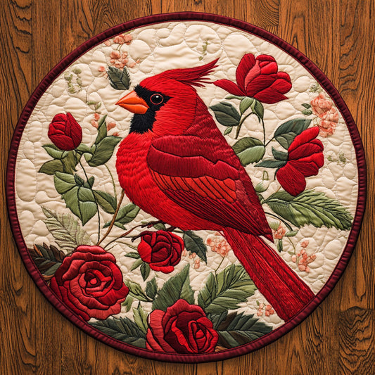 Cardinal and Roses CP1004039CL Quilted Round Mat