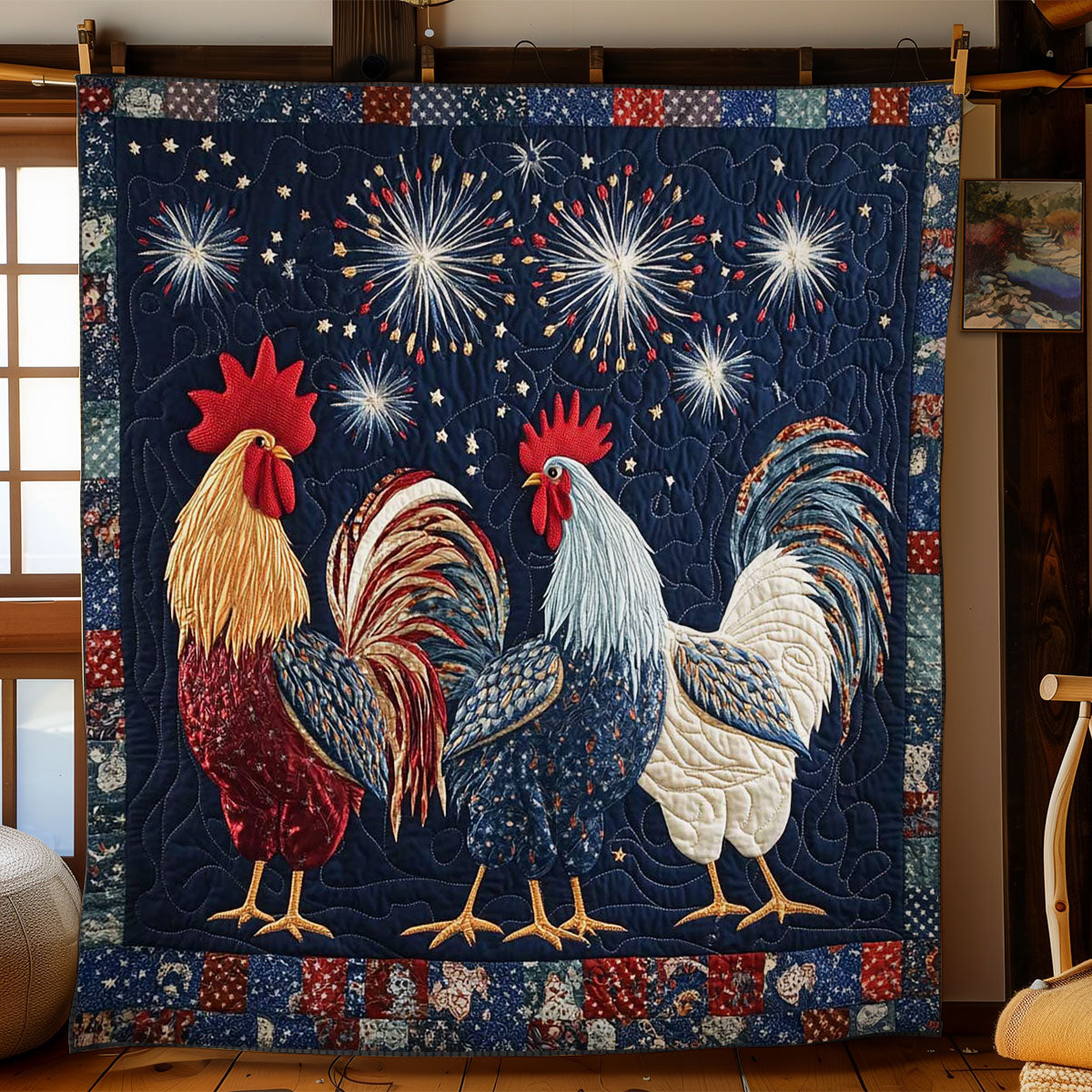 Patriotic Rooster WN1702018CL Quilt