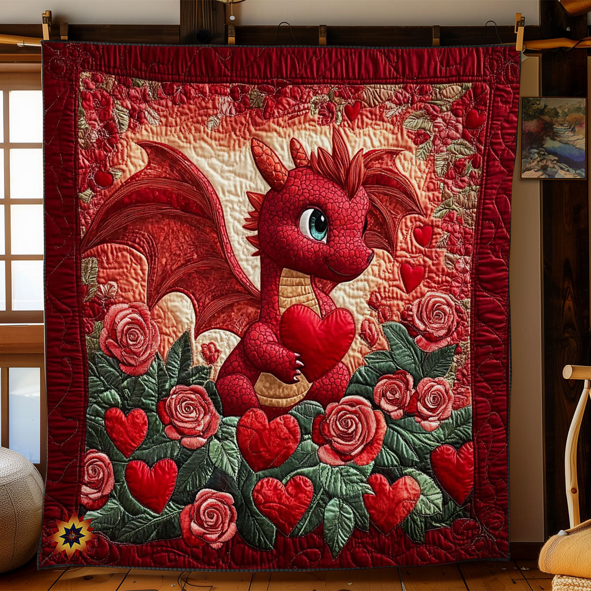 Red Rose Heart Dragon WY2712059CL Quilt
