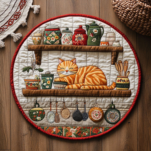 Kitchen Shelf Cat WY0608023CL Quilted Round Mat