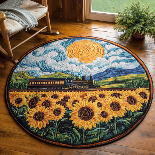 Train Through Sunflower Field WY0401042CL Quilted Round Mat
