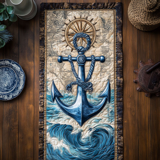 Nautical Anchor CW0406015CL Quilted Table Runner