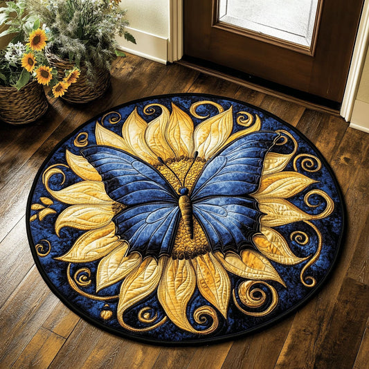 Majestic Blue Butterfly WX2605035CL Quilted Round Mat