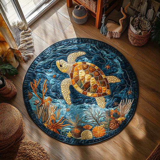 Patchwork Shell Turtle WY2605053CL Quilted Round Mat