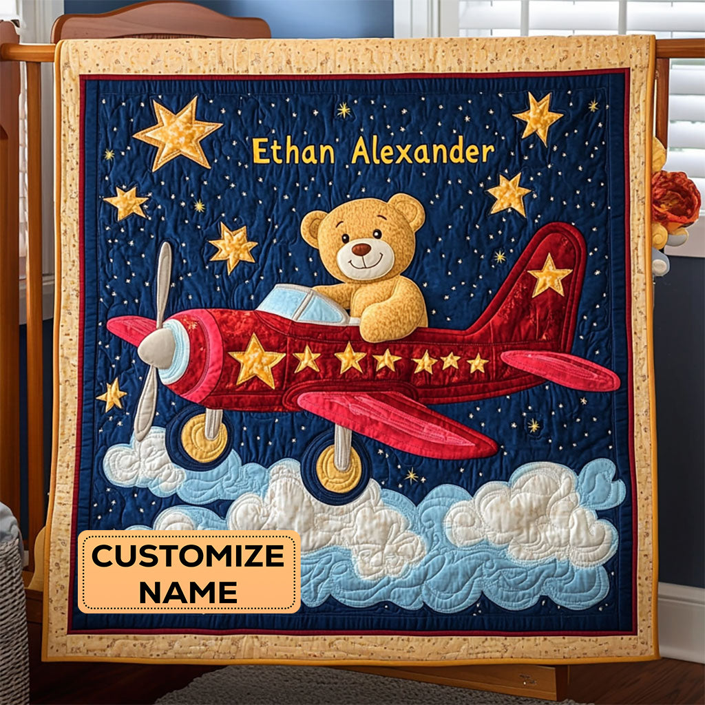 Bearplane Dreams WJ2307001CL Personalized Baby Quilt