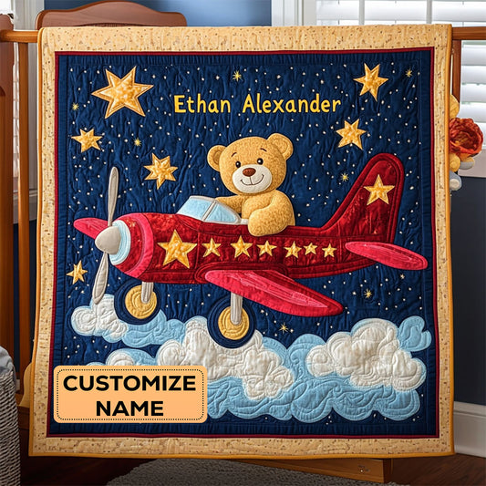 Bearplane Dreams WJ2307001CL Personalized Baby Quilt