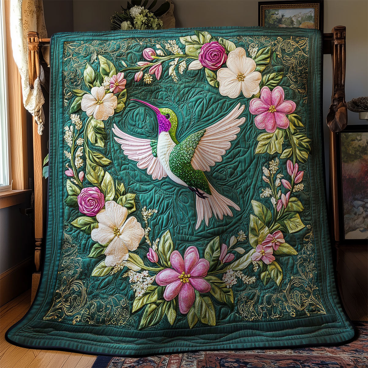 Hummingbird In Magic Wreath WY2403028CL Quilt