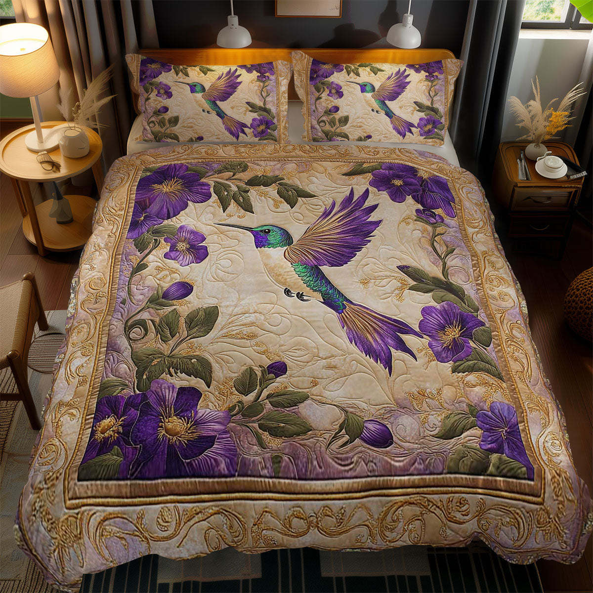 Purple Hummingbird WN0801095CL Duvet Cover Set