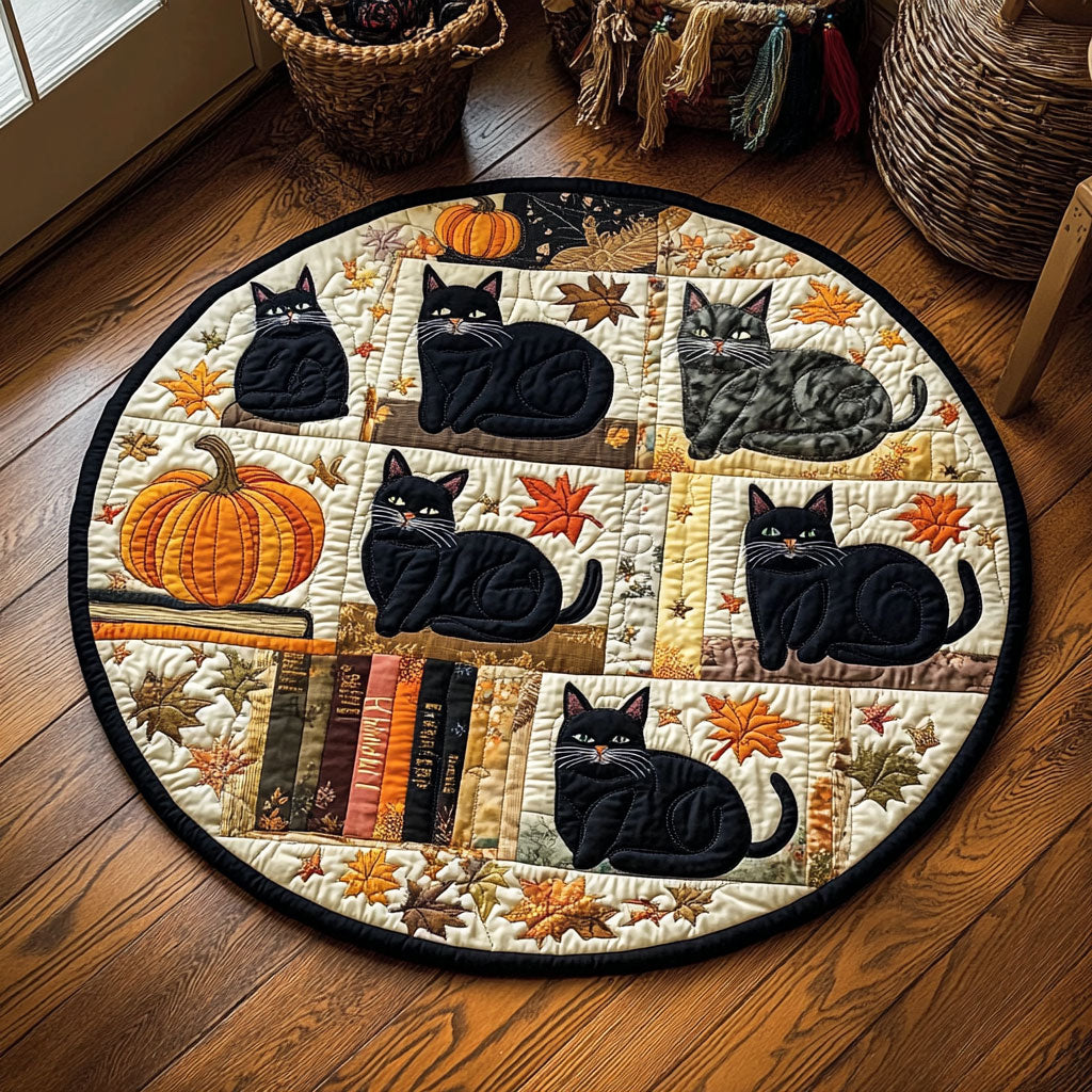 Bookshelf Black Cats WY0608016CL Quilted Round Mat