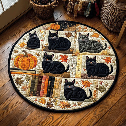 Bookshelf Black Cats WY0608016CL Quilted Round Mat