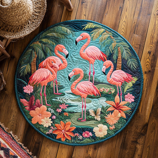 Floral Flamingos WY1505024CL Quilted Round Mat