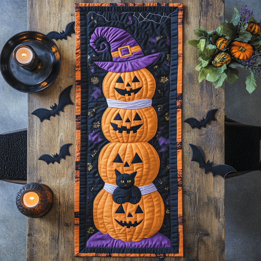Pumpkin And Cat CP0907010CL Quilted Table Runner