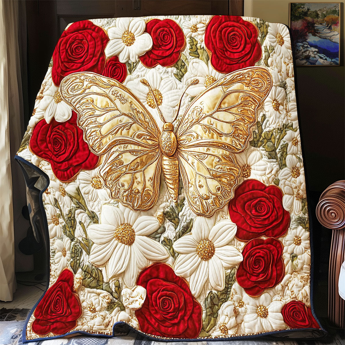 Gold Butterfly In Flower WY0602151CL Quilt