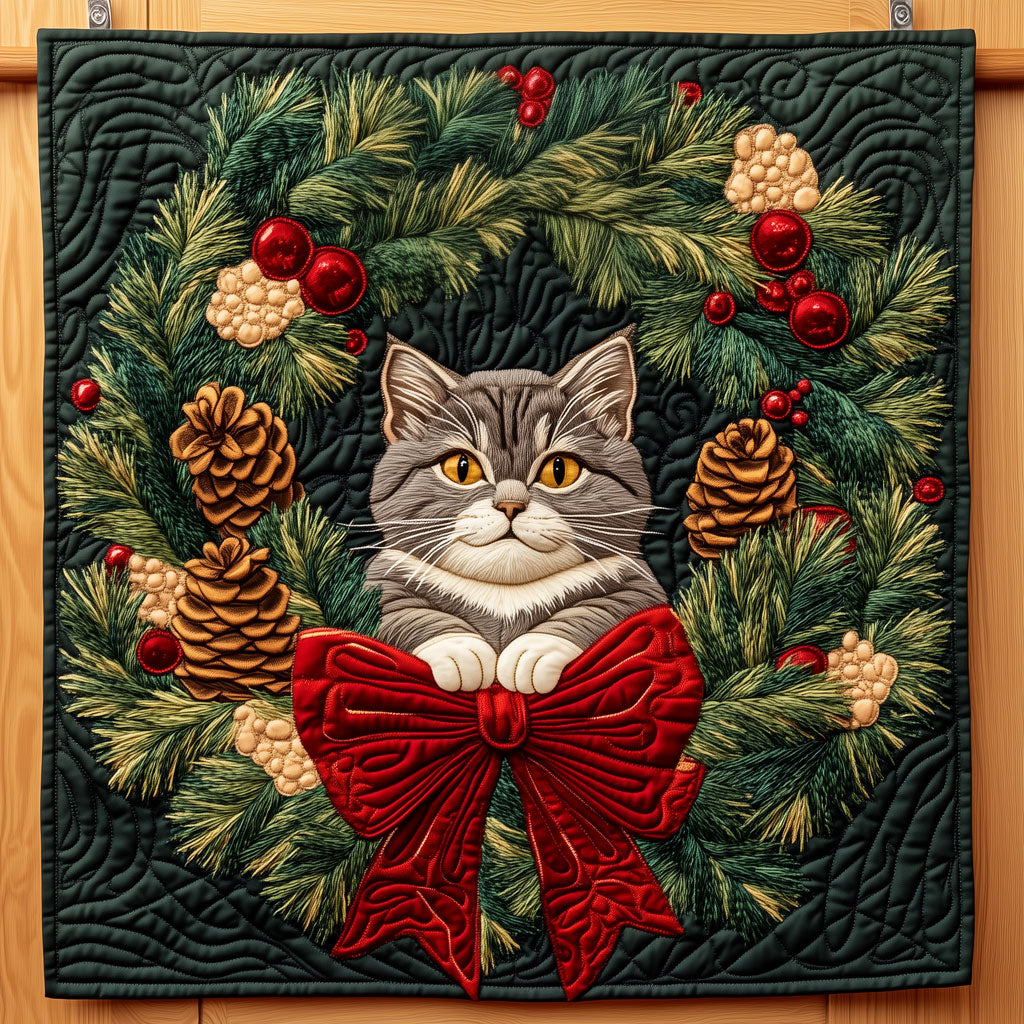 Cute Cat With A Warming Wreath XK0811001CL Quilt