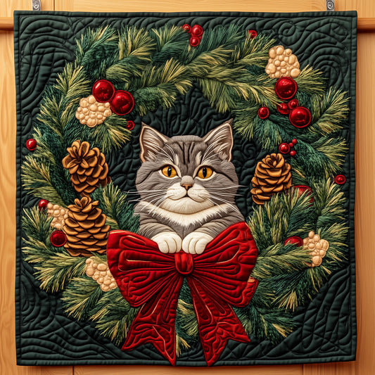 Cute Cat With A Warming Wreath XK0811001CL Quilt