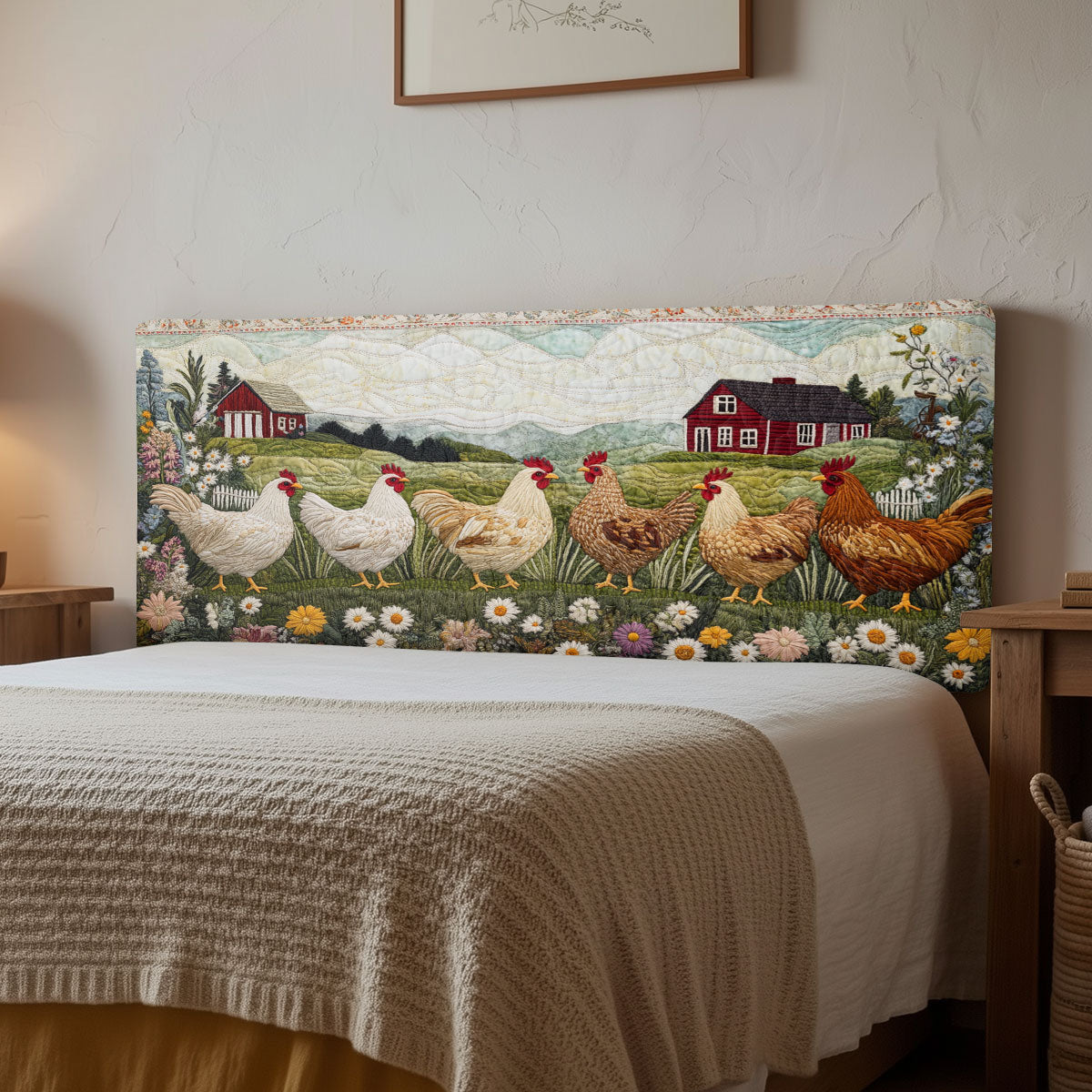 Rustic Chicken Meadow CW2312022CL Quilted Headboard Slipcover