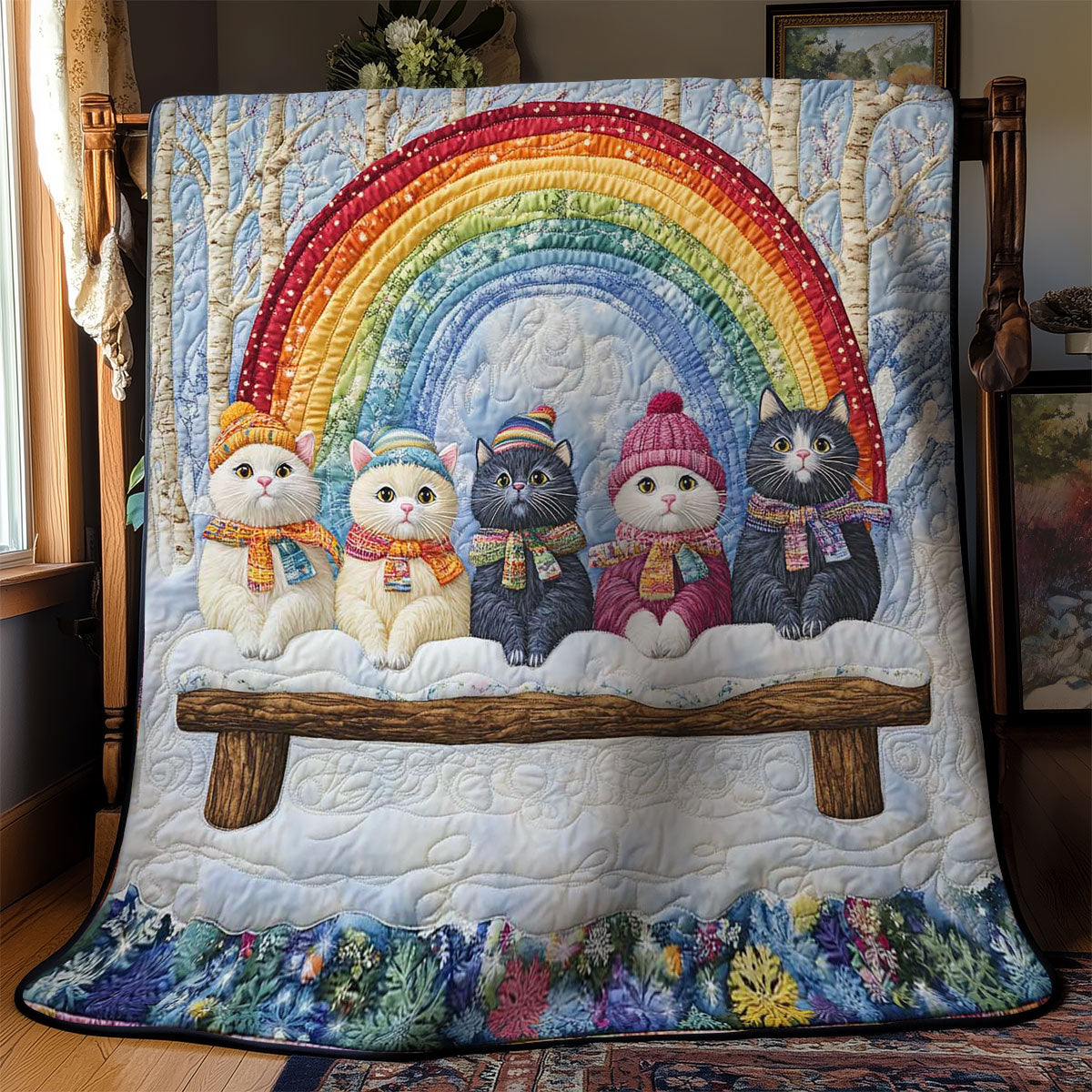 Snowy Rainbow Cats WN2512027CL Quilt