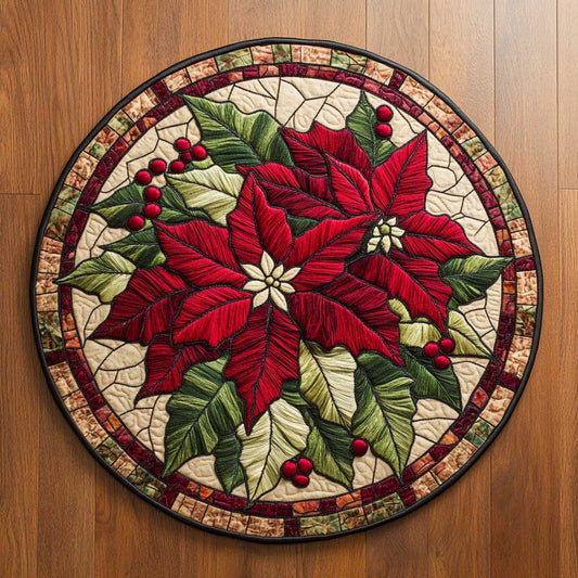 Holiday Poinsettia WN2904022CL Quilted Round Mat