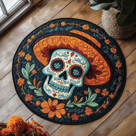 Floral Skull WX2605022CL Quilted Round Mat