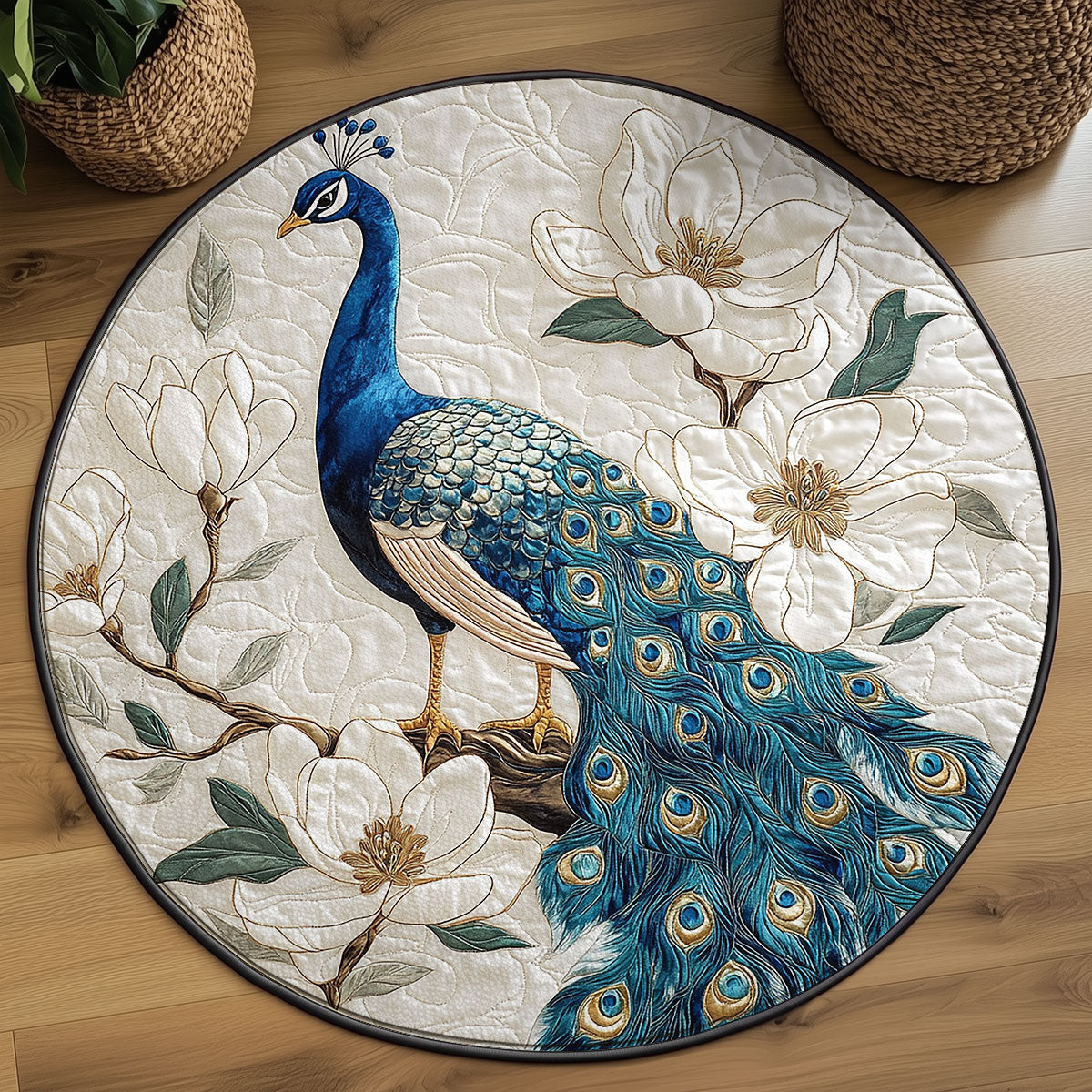 Peacock And Flower WY2003127CL Quilted Round Mat