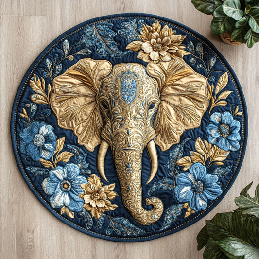 Floral Elephant CW0107023CL Quilted Round Mat