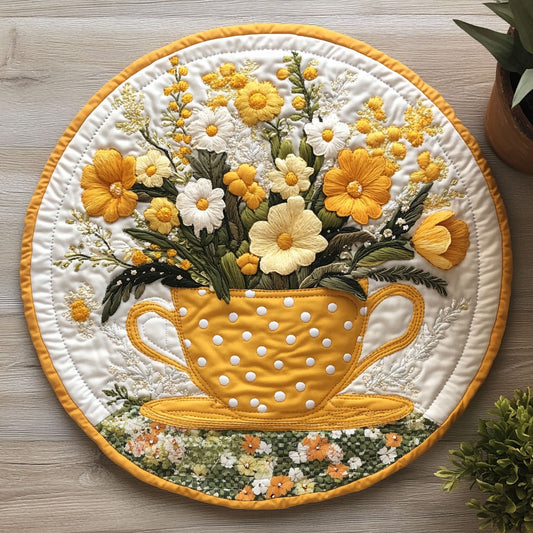 Floral Cup CW0406035CL Quilted Round Mat