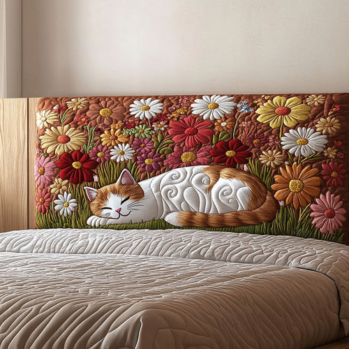 Floral Chilling Cat QA2012004CL Quilted Headboard Slipcover