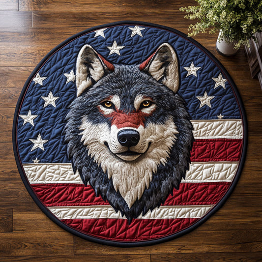 Patriotic Wolf CM0206012CL Quilted Round Mat
