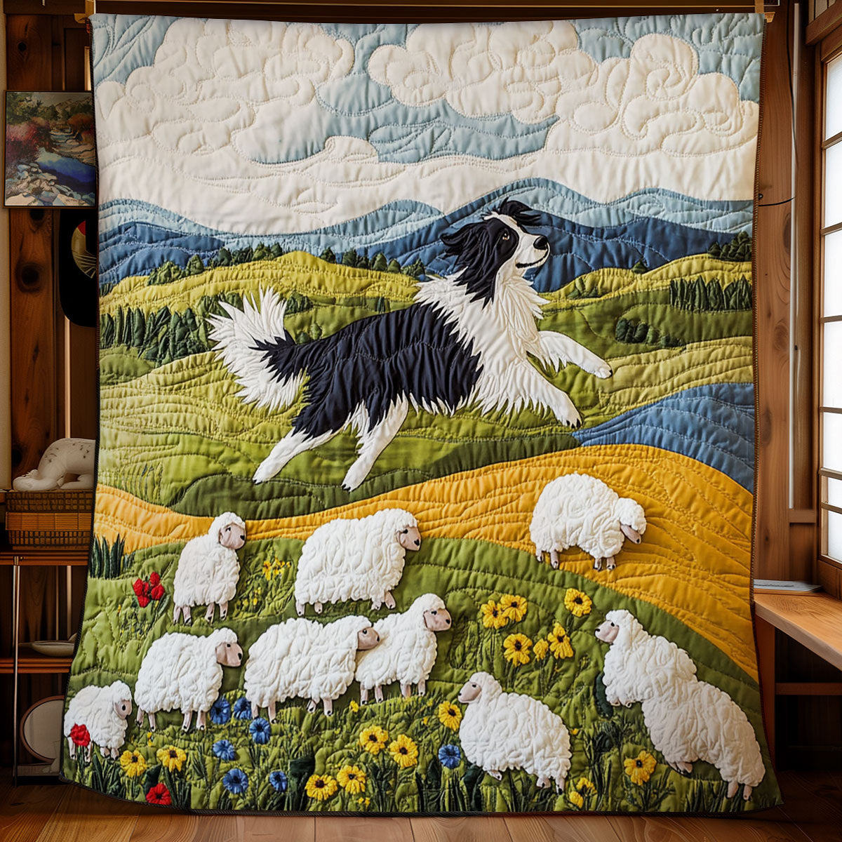 Border Collie And Sheep WY1202077CL Quilt