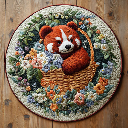 Floral Red Panda Round WN2905023CL Quilted Round Mat