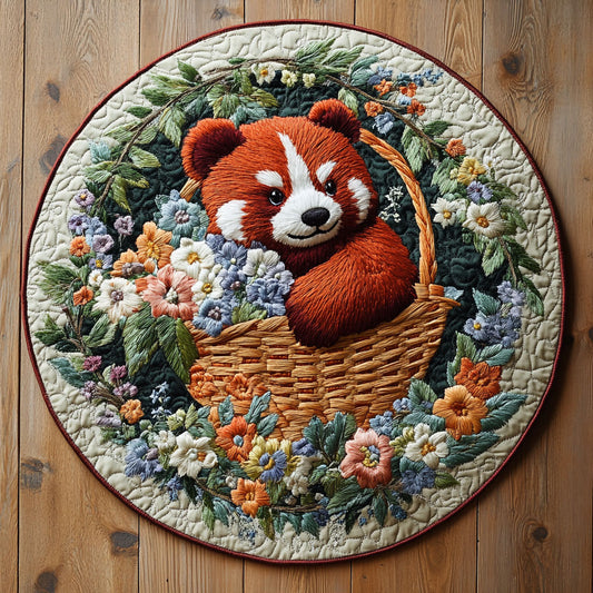 Floral Red Panda Round WN2905023CL Quilted Round Mat