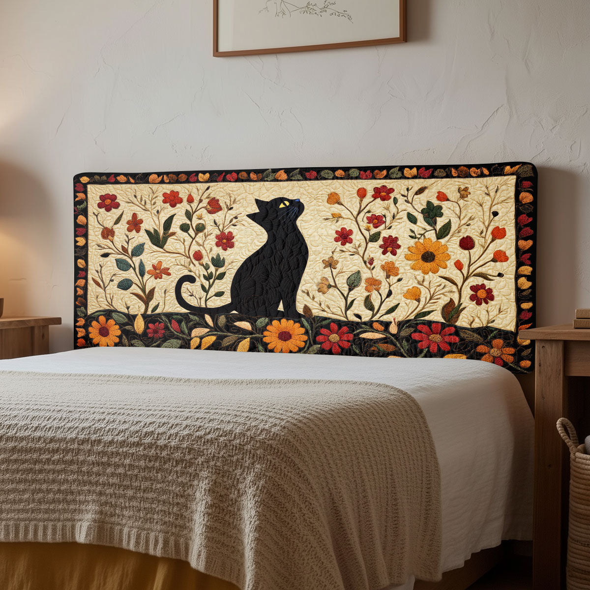 Folk Garden Cat CW2212021CL Quilted Headboard Slipcover