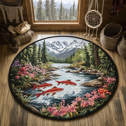 Salmon Stream Journey WY0306026CL Quilted Round Mat