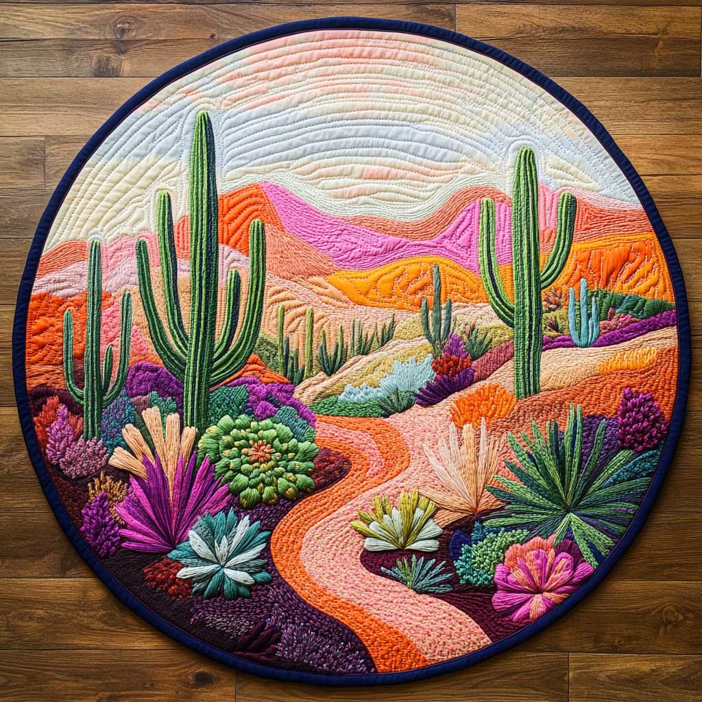 Colorful Cactus Spirit WN2503058CL Quilted Round Mat