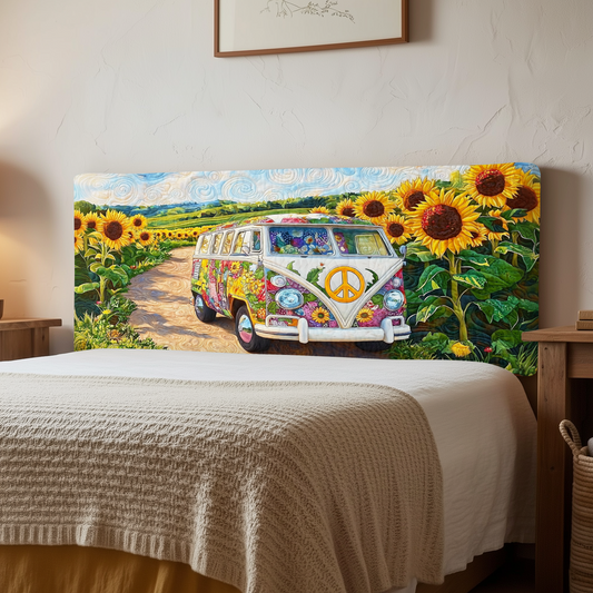 Sunflower Hippie Camper Van QA1412011CL Quilted Headboard Slipcover