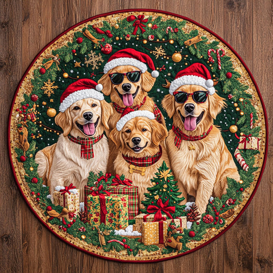 Golden Retriever Cheer WN15080031CL Quilted Round Mat