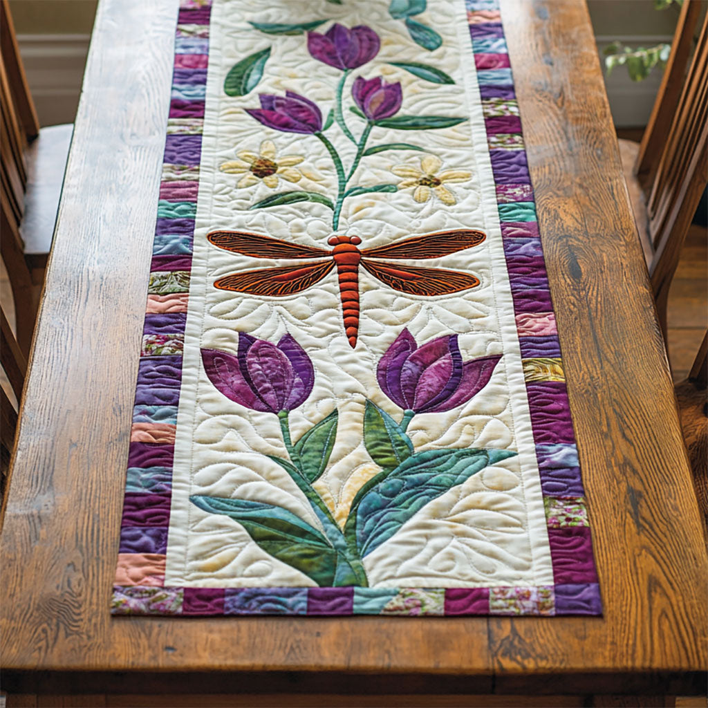 Dragonfly Tulip WY2105038CL Quilted Table Runner