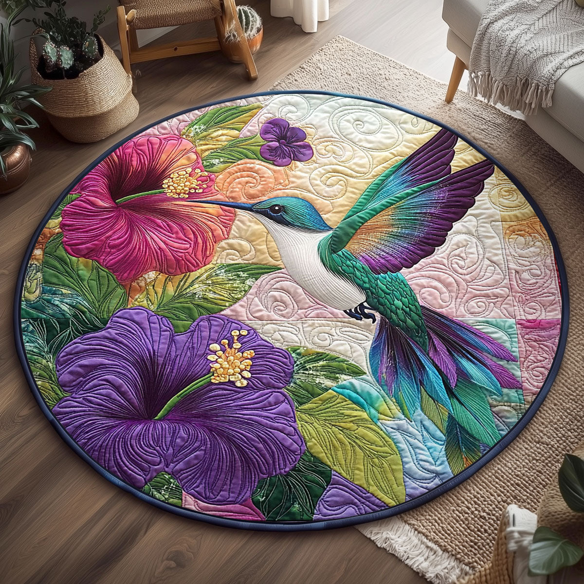 Beautiful Hummingbird WJ0904036CL Quilted Round Mat