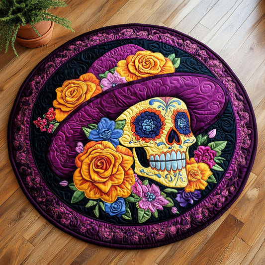 Floral Skull Fiesta CM0805016CL Quilted Round Mat