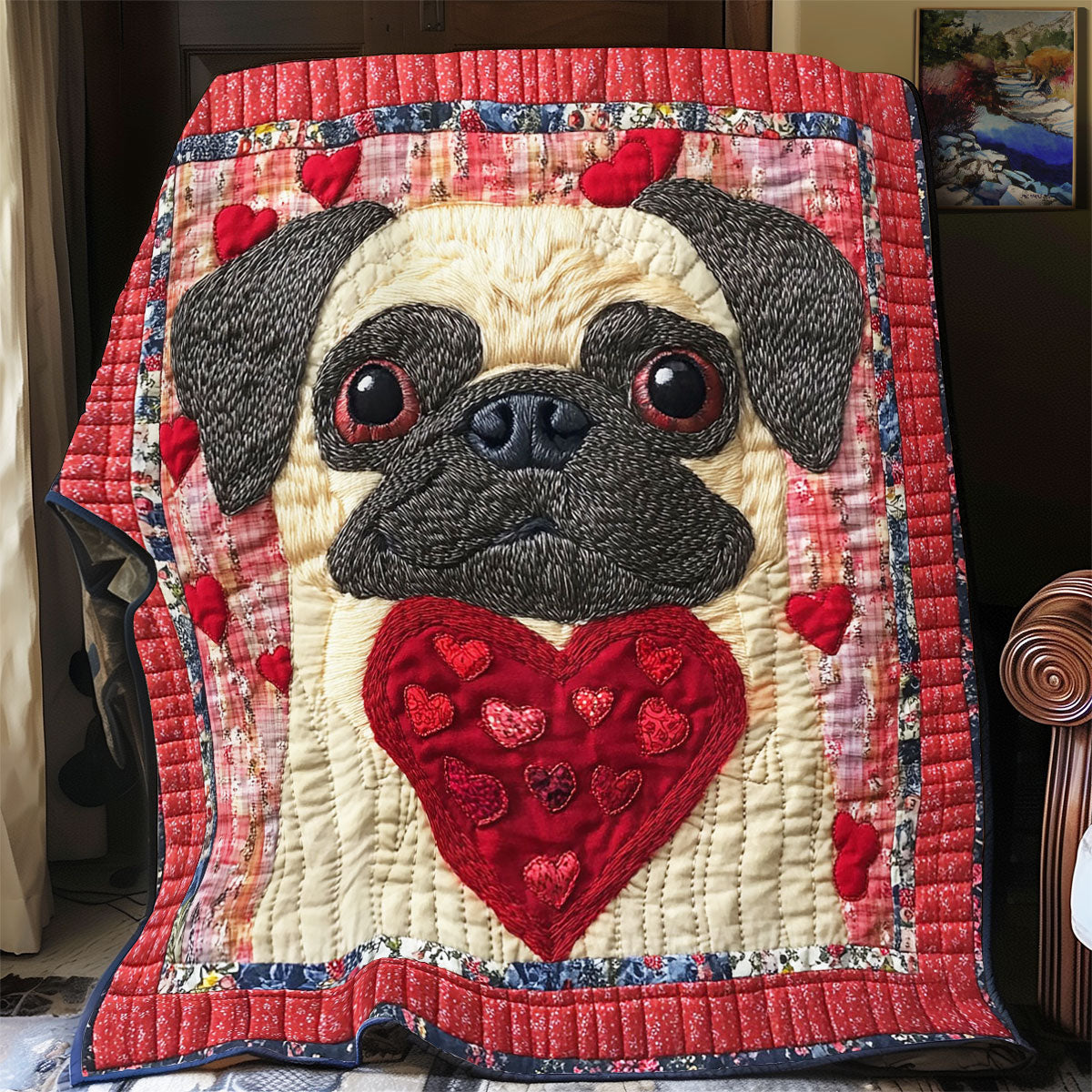 Heart Pug WY0901032CL Quilt