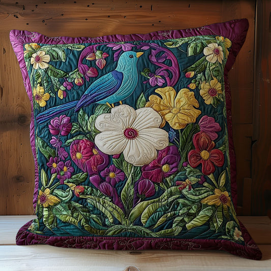 Teal Bird In Garden WY1102154CL Quilt Pillow Case