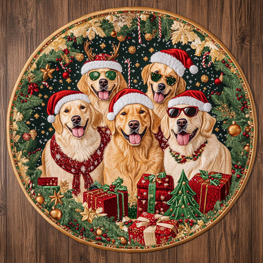 Golden Retriever Festive WN15080038CL Quilted Round Mat