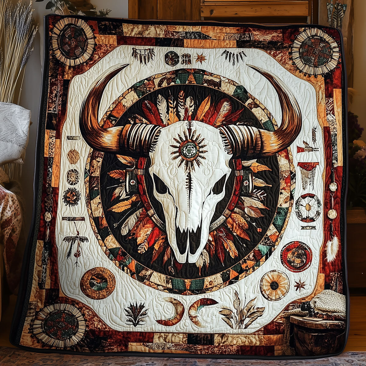 Bull Skull Native American WX0805006CL Quilt