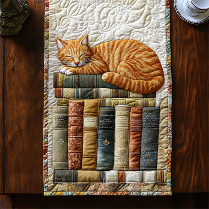 Sleeping Cat In Library WY2504046CL Quilted Table Runner
